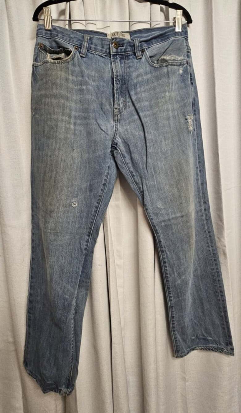 J.Crew Men’s 32x34 Light Wash Distressed Work 5-Pocket Denim Jeans